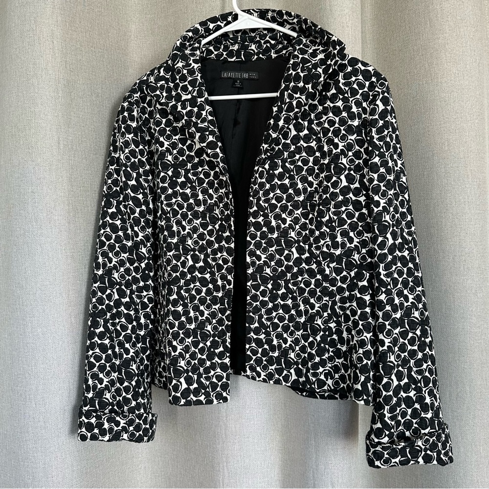 Lafayette 148 Cotton Silk Black White Geometric Circles Blazer XL (16) - Picture 4 of 14